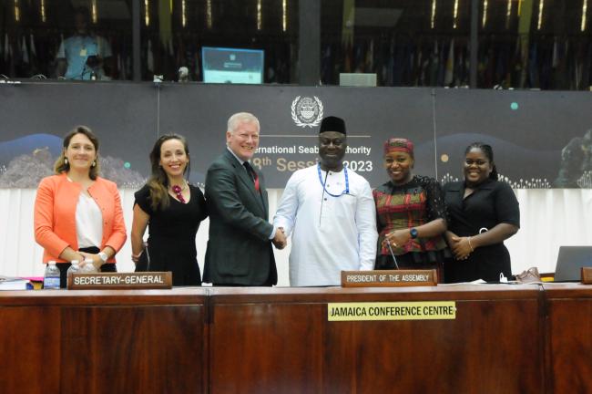 The dais at the end of the Assembly meeting