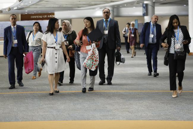 Delegates arrive for the last day of OEWG 45