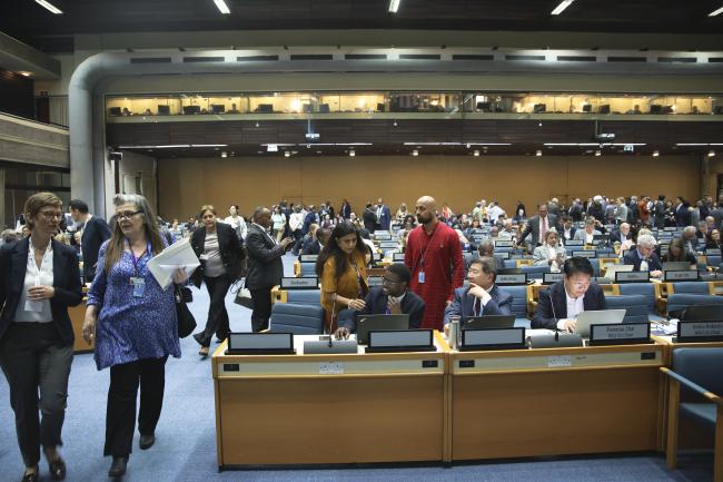 Delegates gathering for the morning plenary