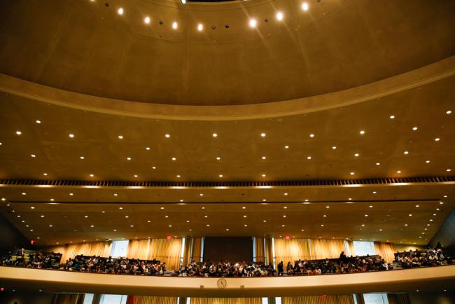 Delegates listen from the gallery of the General Assembly Hall