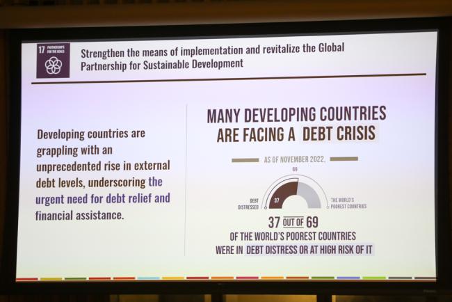 A slide from UNDESA highlights the challenges faced with financing