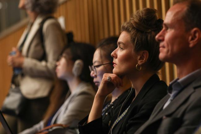 Delegates listen to the interventions