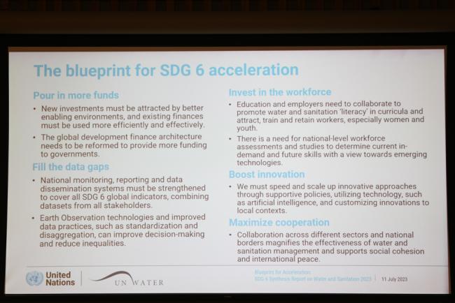 A slide highlights the key actions that need to be taken to accelerate action for SDG 6