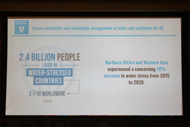 A slide from UN Department of Economic and Social Affairs (UNDESA) highlights key elements of SDG 6