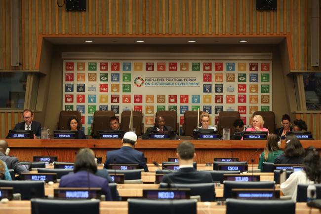 View of the dais during the review of SDG 9