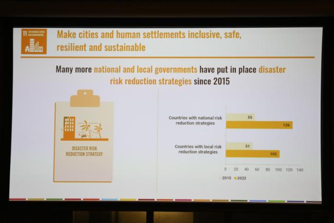 A slide from UNDESA highlights that more cities have disaster management plans