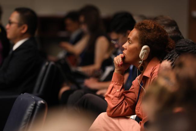 Delegates listen to the interventions