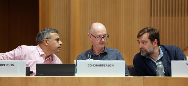 From L-R: Working Group Co-Chair Sunil Archak; Working Group Co-Chair Michael Ryan; and Álvaro Toledo, ITPGRFA Secretariat