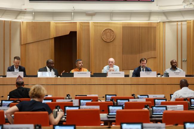 View of the dais during the morning session