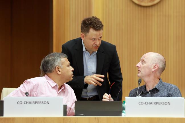 From L-R: Working Group Co-Chair Sunil Archak; Tobias Kiene, ITPGRFA Secretariat; and Working Group Co-Chair Michael Ryan