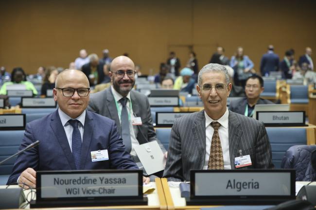 L-R Newly-elected WGIII Vice-Chair Noureddine Yassaa, Algeria, Athmane Mehadji, Algeria, and Ambassador Mahi Boumediene, Algeria 