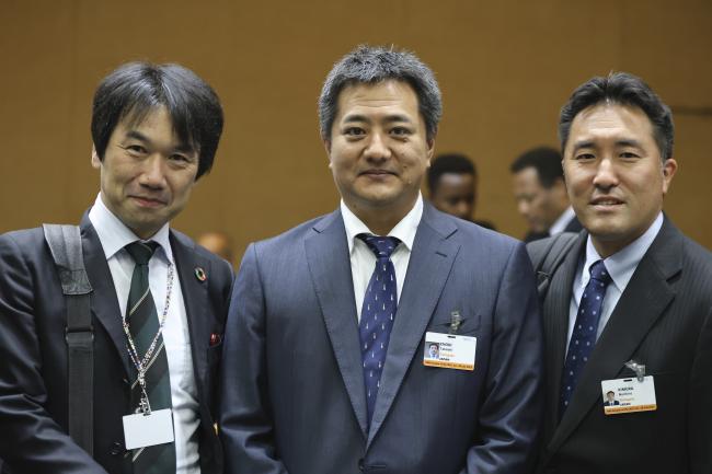 Newly elected TFI Co-Chair Takeshi Enoki, Japan (center), Muneki Adachi, Japan (L), and Norihiro Kimura, Japan 