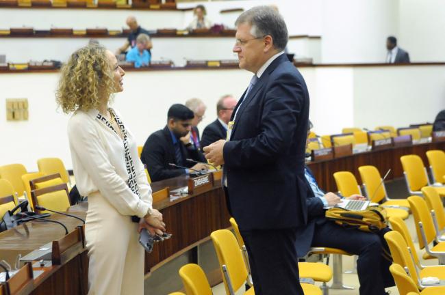 Noémie Wouters, ISA Secretariat, and Sergey Petrovich, Russian Federation