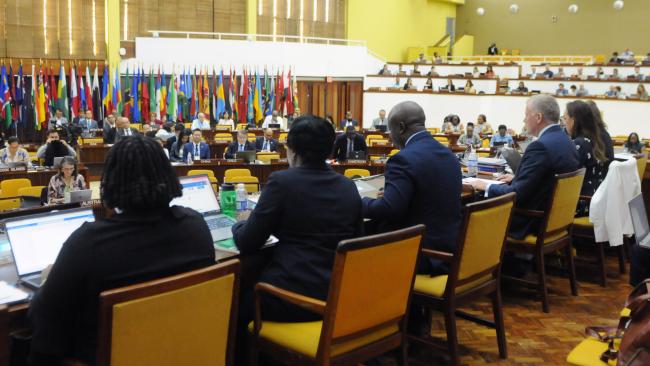 A view of the Assembly meeting from the dais perspective