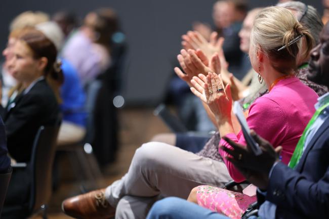 Delegates applauding Namibia's offer to host IPBES 11