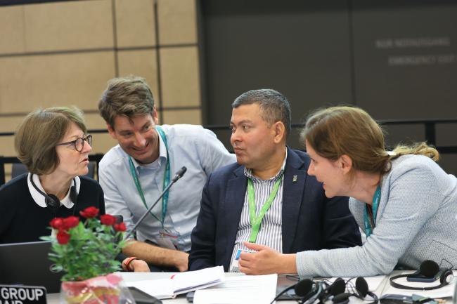 L-R IPBES Executive Secretary Anne Larigauderie, Dominik Brinkmann, IPBES Secretariat, Bishwa Nath Oli, Co-Chair of Working Group 2, and  Simone Schiele, IPBES Secretariat 