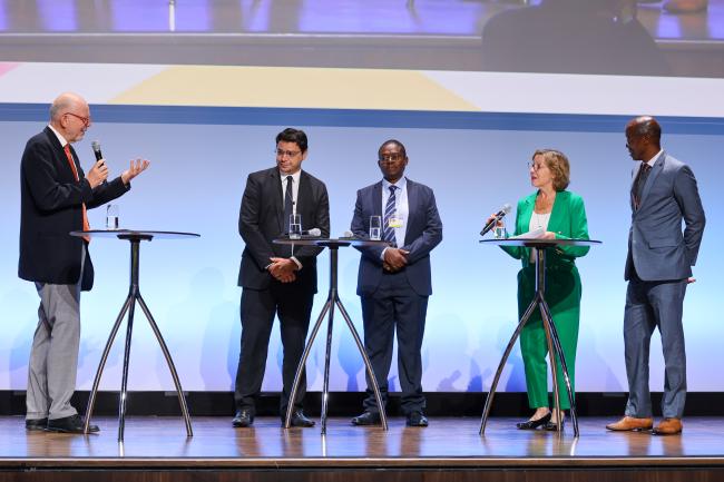 From L-R: Achim Halpaap, Senior Advisor on Chemicals and Waste, UNEP; Asalberto Maluf, Vice-minister National Secretary of Urban Environment and Environmental Quality, Brazil; John Mumbo, Kenya; Rebecca Pow, Minister for Environmental Quality and Resilience, UK; and Santos Virgilio, Angola