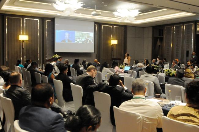 Erik Berglof, AIIB, addresses participants remotely