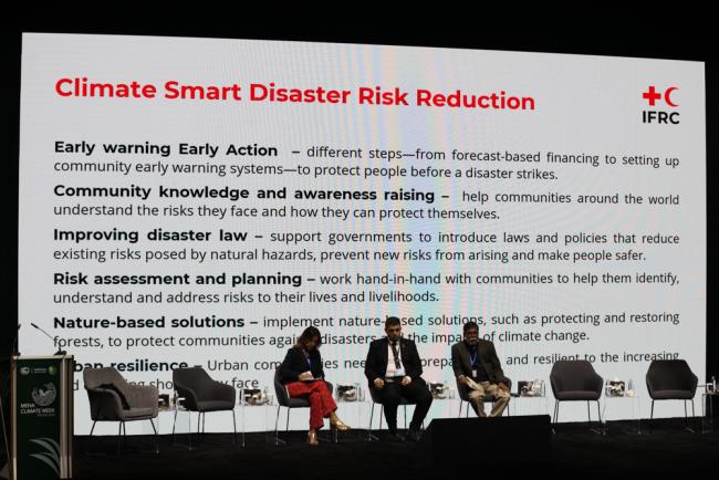 Hosam Faysal, Regional Head, Health, Disasters, Climate, and Crises Unit, International Federation of Red Cross and Red Crescent Societies (IFRC), presented on climate smart disaster risk reduction