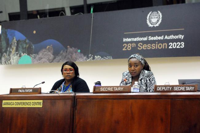 Maureen Tamuno, High Commissioner of Nigeria to Jamaica, facilitator of the Working Group on inspection, compliance, and enforcement, and Talatu Akindolire, ISA Secretariat