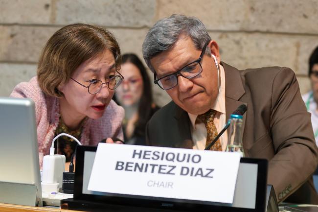 Jihyun Lee, Meeting Secretary, with SBSTTA Chair Hesiquio Benítez Díaz