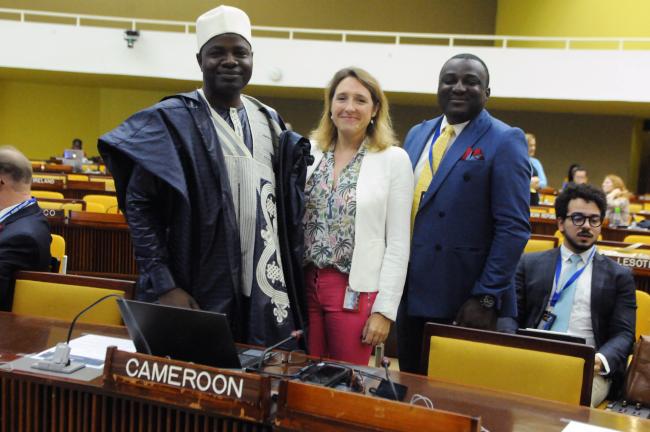 Ahidjo and Ambroise Lasconi Moungui Medi, Cameroon, with Marie Bourrel-McKinnon, ISA Secretariat