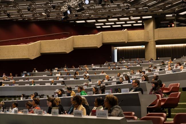 Delegates gather for the start of morning plenary