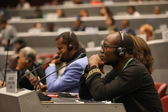 Delegates listen to the interventions