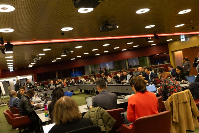 Delegates gather for the contact group on the development of a new programme of work and institutional arrangements on Article 8(j) and other provisions of the Convention related to indigenous peoples and local communities