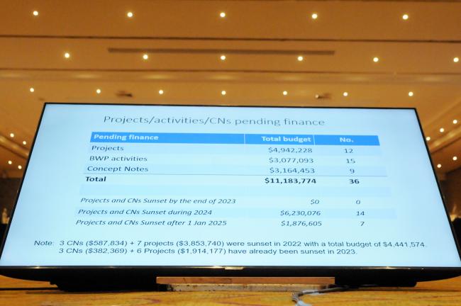 A slide from the presentation by Sheam Satkuru, ITTO Executive Director