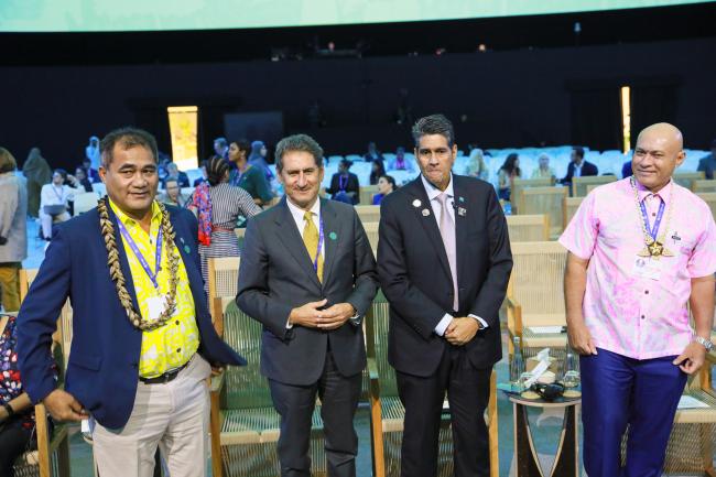 From L-R: Toeolesulusulu Cedric Schuster, Minister of Natural Resources and Environment, Samoa; Francesco La Camera, Director-General, IRENA; Surangel Whipps Jr., President, Palau; and Seve Paeniu, Minister of Finance and Economic Development, Tuvalu