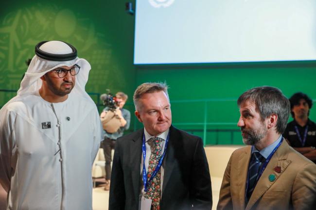 From L-R: Sultan Al Jaber, COP 28 President and Minister of Industry and Advanced Technologies, UAE; Chris Bowen, Minister for Climate Change and Energy, Australia; and Steven Gilbeault, Minister of Environment and Climate Change, Canada