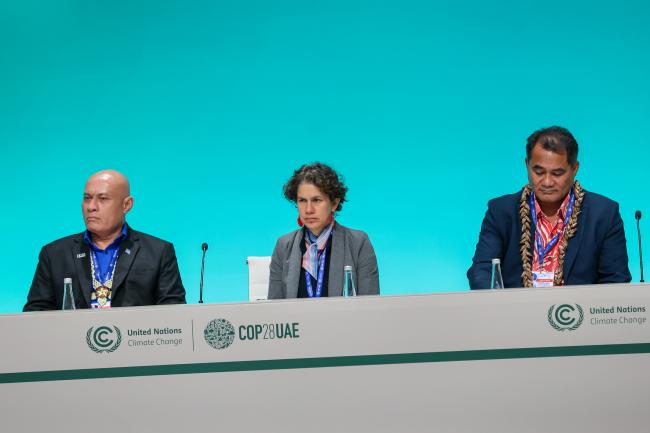From L-R: Seve Paeniu, Minister of Finance and Economic Development, Tuvalu; Maisa Rojas, Minister of the Environment, Chile; and Toeolesulusulu Cedric Schuster, Minister of Natural Resources and Environment, Samoa