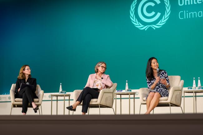 From L-R: Jennifer Klein, Assistant to the President and Director of the White House Gender Policy Council, US; Kristin Tilley, Ambassador for Climate Change, Australia; and Melanie Nakagawa, Chief Sustainability Officer, Microsoft