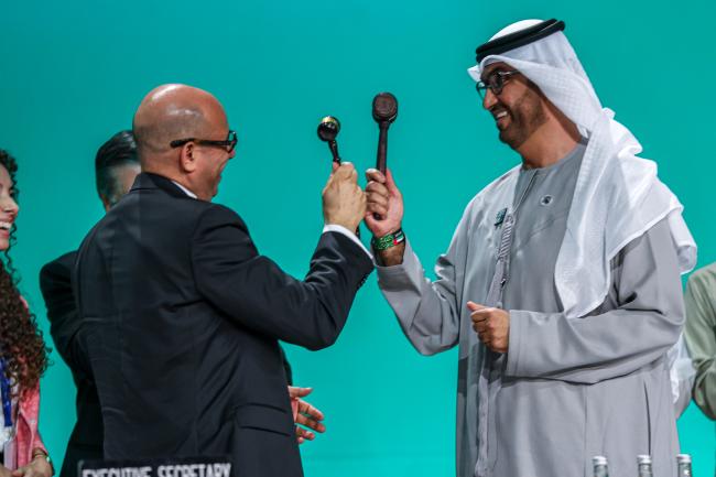 UNFCCC Executive Secretary Simon Stiell, and Sultan Al Jaber, COP 28 President and Minister of Industry and Advanced Technology, UAE