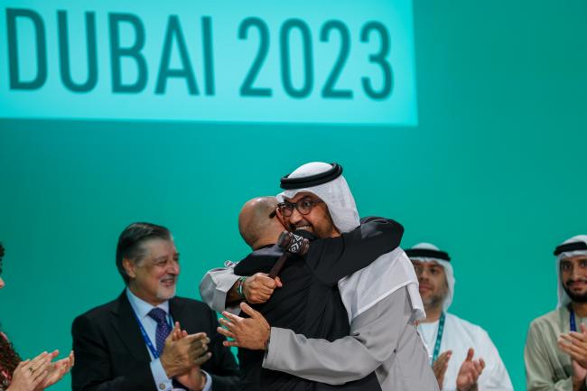 UNFCCC Executive Secretary Simon Stiell, and Sultan Al Jaber, COP 28 President and Minister of Industry and Advanced Technology, UAE