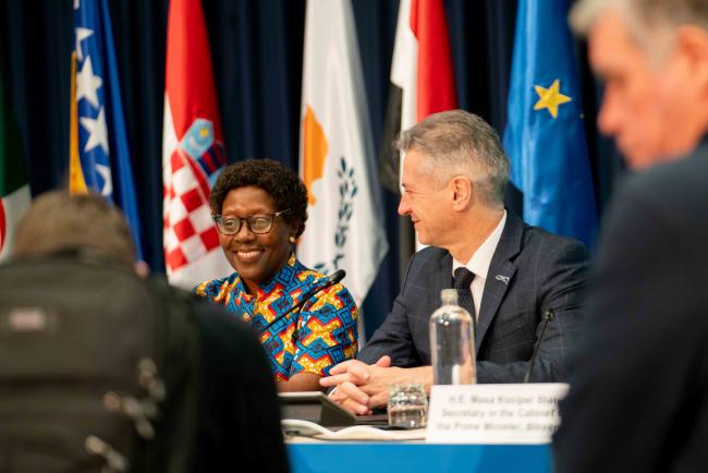 Elizabeth Maruma Mrema, Deputy Executive Director of UNEP and Robert Golob, Prime Minister of Slovenia posing for photos