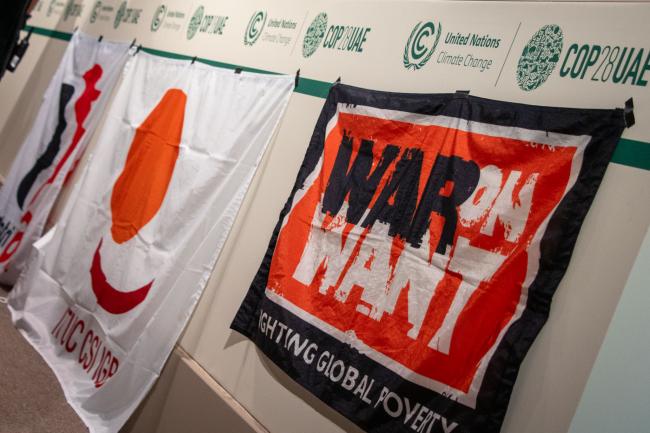 Flags of ITUC, War on Want