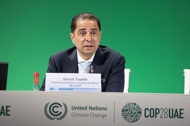 Sherif Tawfik, Microsoft, stressed progress on Sustainable Development Goals -UNFCCC - SideEvent - 9dec2023 - Photo