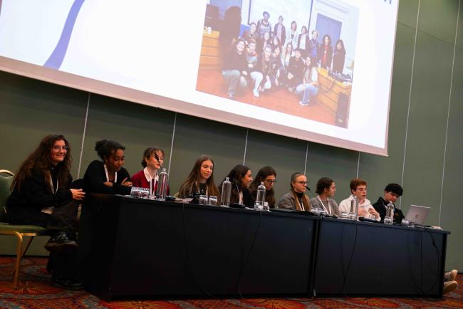 Students from Liceo Ginnasio Tasso high school presenting during Side event 'Pathways for Transversal Skills and Orientation'