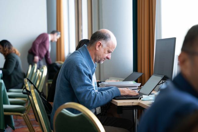 UNEPMAP staff working to finalise documents before the afternoon session