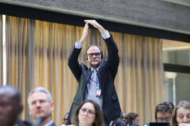 Vladimir Lenev, Russian Federation, raising a point of order