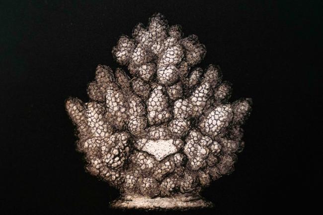embroidered artwork at the venue depicting coral