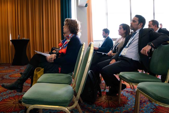 participants listening to presentations at the side event on Tools and Initiatives to promote a Sustainable Blue Economy in the Mediterranean 