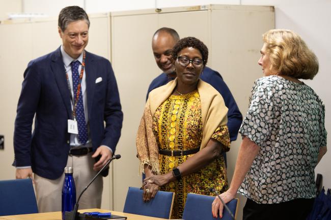 Elizabeth Maruma Mrema, Deputy Executive Director, UNEP, confers with Giovanna Valverde, Co-Chair of the 10YFP Board, and Ambassador of Costa Rica in Kenya and Permanent Representative to UN agencies, UNEP and UN-Habitat