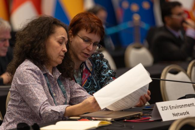 Delegates consult during the session