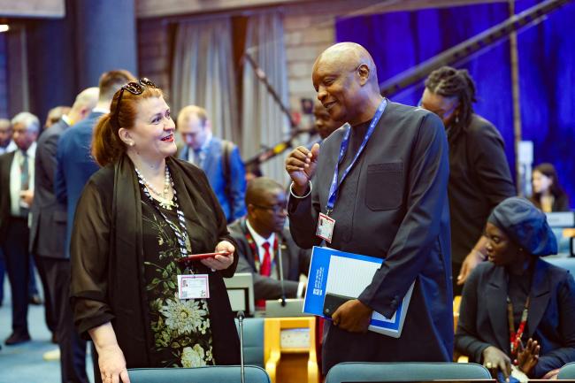 Azra Rogović-Grubić, UNEP, with Cheikh Ndiaye Sylla Vienna Convention for the Protection of the Ozone Layer COP 12 President