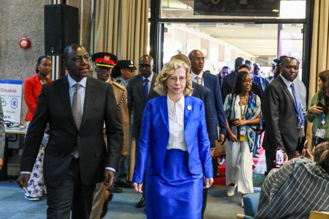 William Ruto, President of Kenya, and Inger Andersen, Executive Director, UNEP, arriving to the plenary