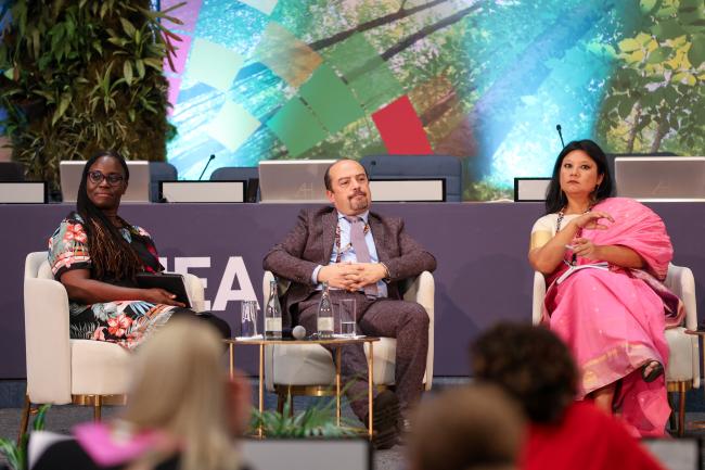 From L-R: Sherika Ballingsingh, International Pollutants Elimination Network; Yunus Arikan, ICLEI – Local Governments for Sustainability; and Mrinalini Rai, Women4Biodiversity