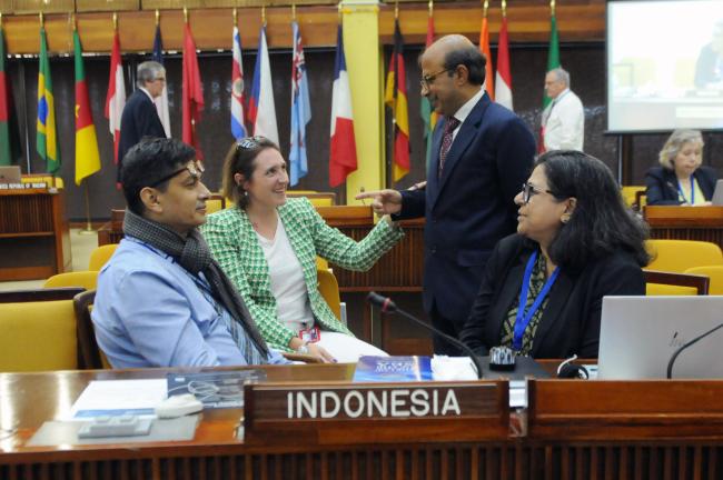 Ahmed Al Karim, Bangladesh; Marie Bourrel-Mckinnon, ISA Secretariat; with Sandip Mukhopadhyay and Kajal Bhat, India